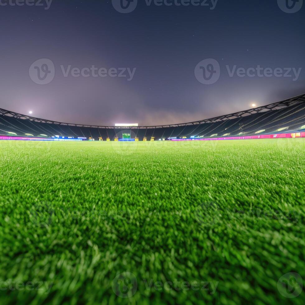 Soccer stadium with green field. photo