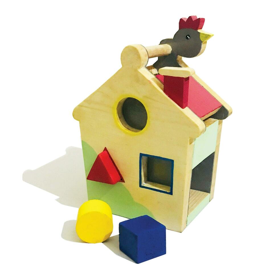 A wooden chicken house, eco-friendly and safe handmade puzzle for children development and learning photo