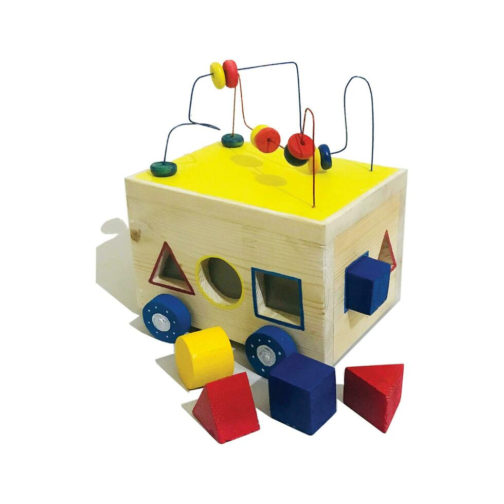 A wooden block bus, eco-friendly and safe handmade puzzle for children development and learning photo
