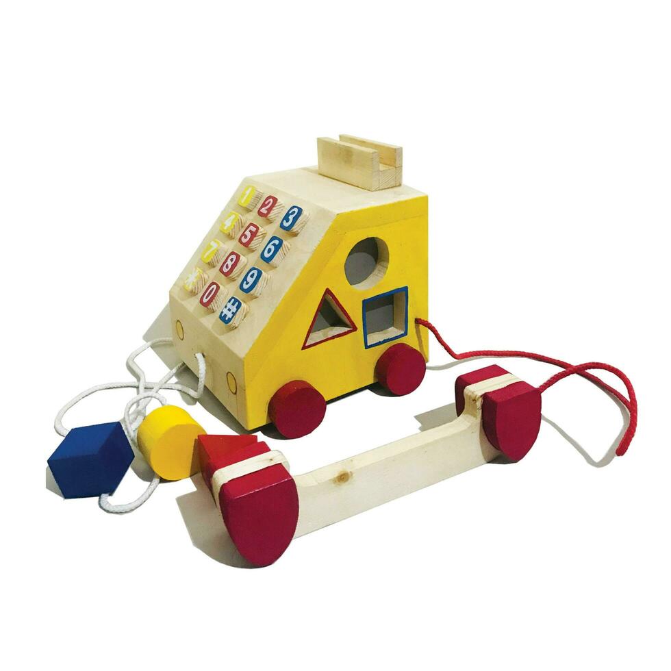 A wooden toy telephone, eco-friendly and safe handmade puzzle for children development and learning photo