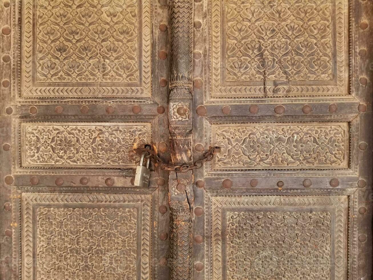 Old wood texture door at lahore fort photo