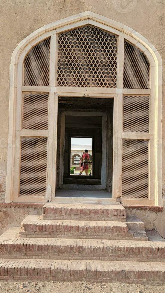 Beautiful old design door in Lahore fort photo
