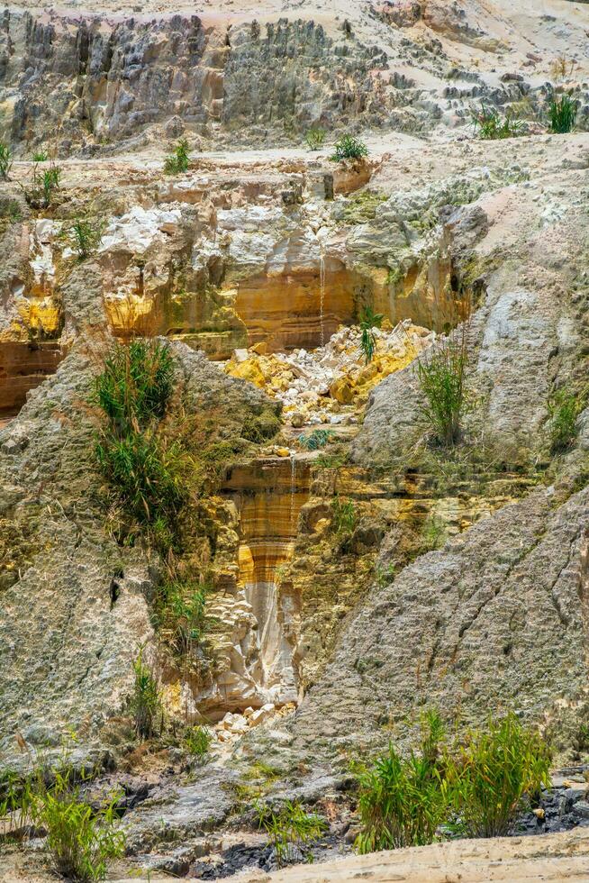 Abandoned ore mining mine with turquoise blue water photo