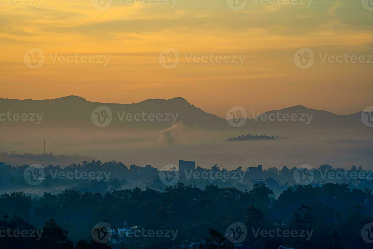 Layer of fog and cloud mountain valley landscape photo