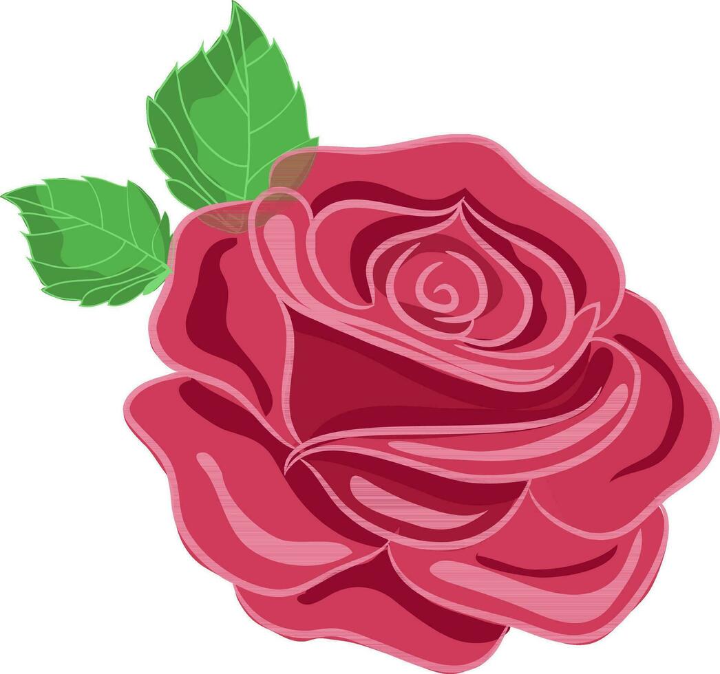 Beautiful red rose with green leaves. vector