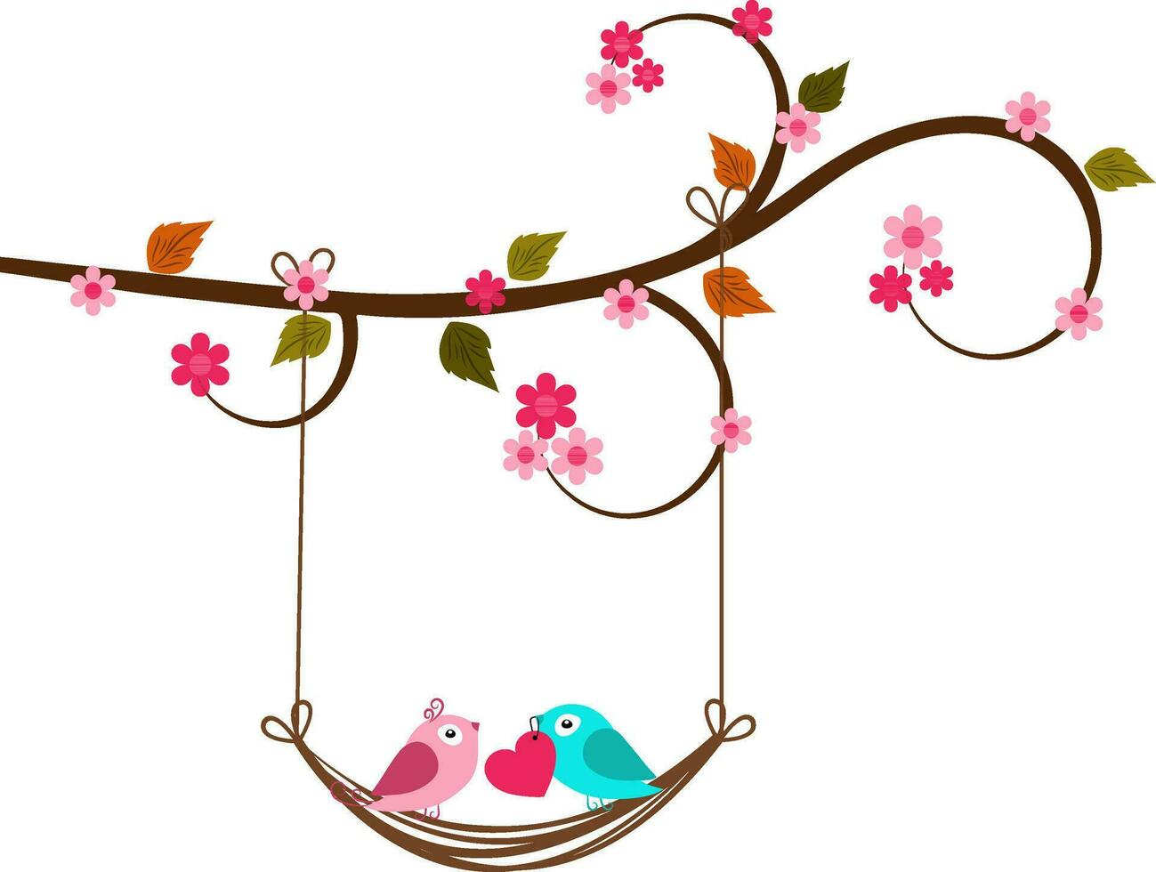 Cute birds with floral design for greeting card. vector