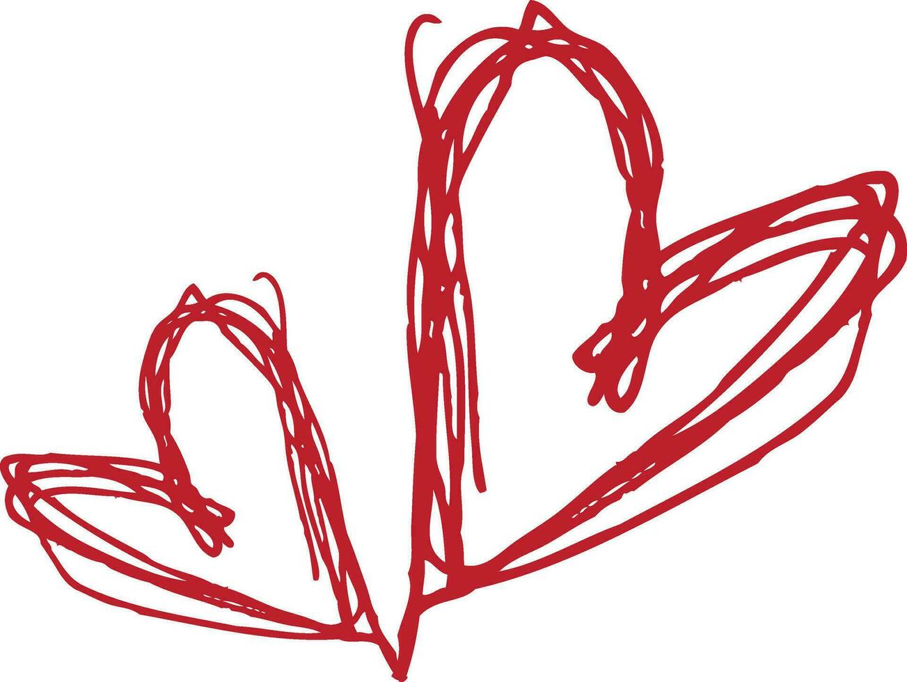 Red doodle hearts on white background. vector