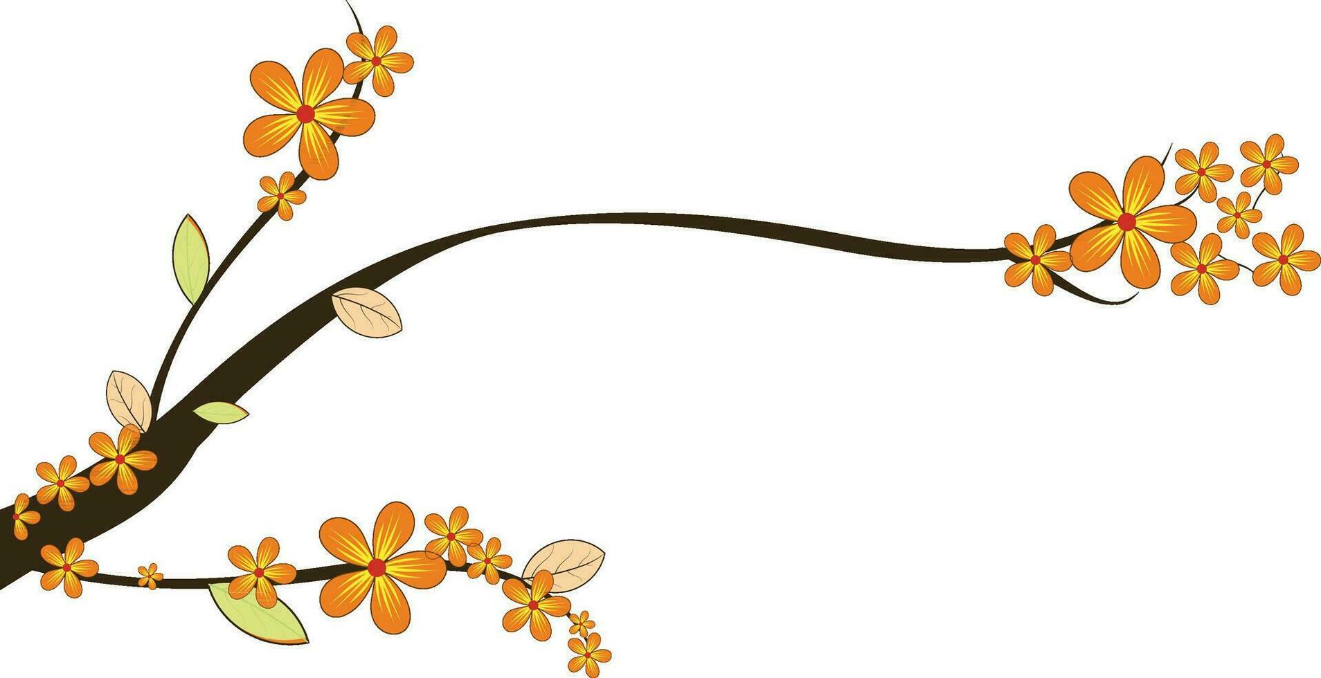 Branch is decorated by sticky leaves and flowers. vector