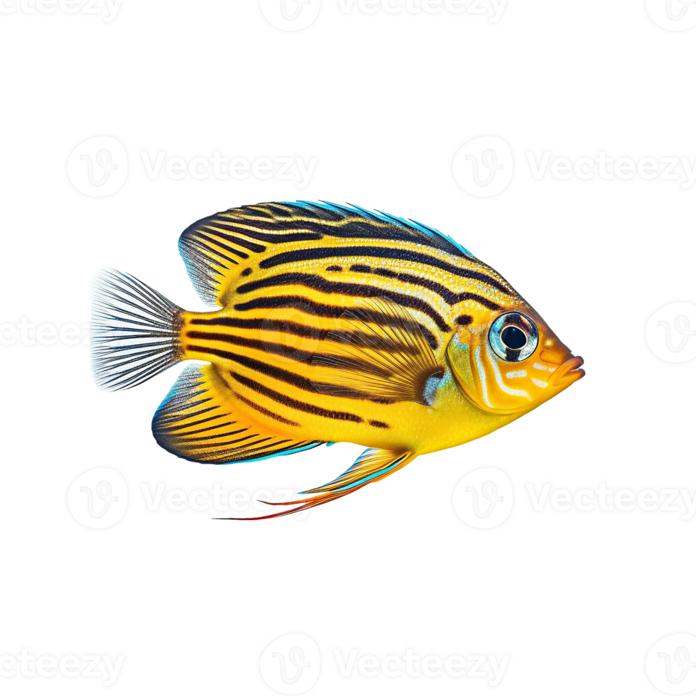 Tropical zebrasoma fish isolated on transparent background, created with png