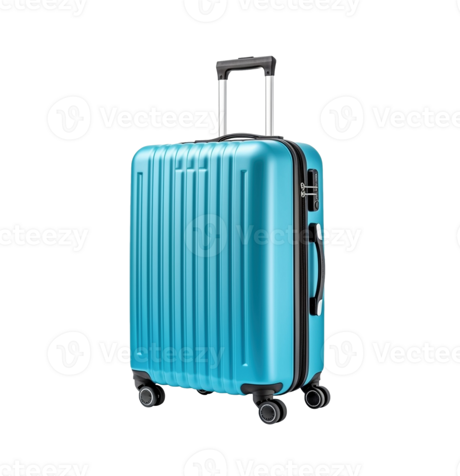 bleu valise isolé sur le transparent arrière-plan, établi avec génératif ai png