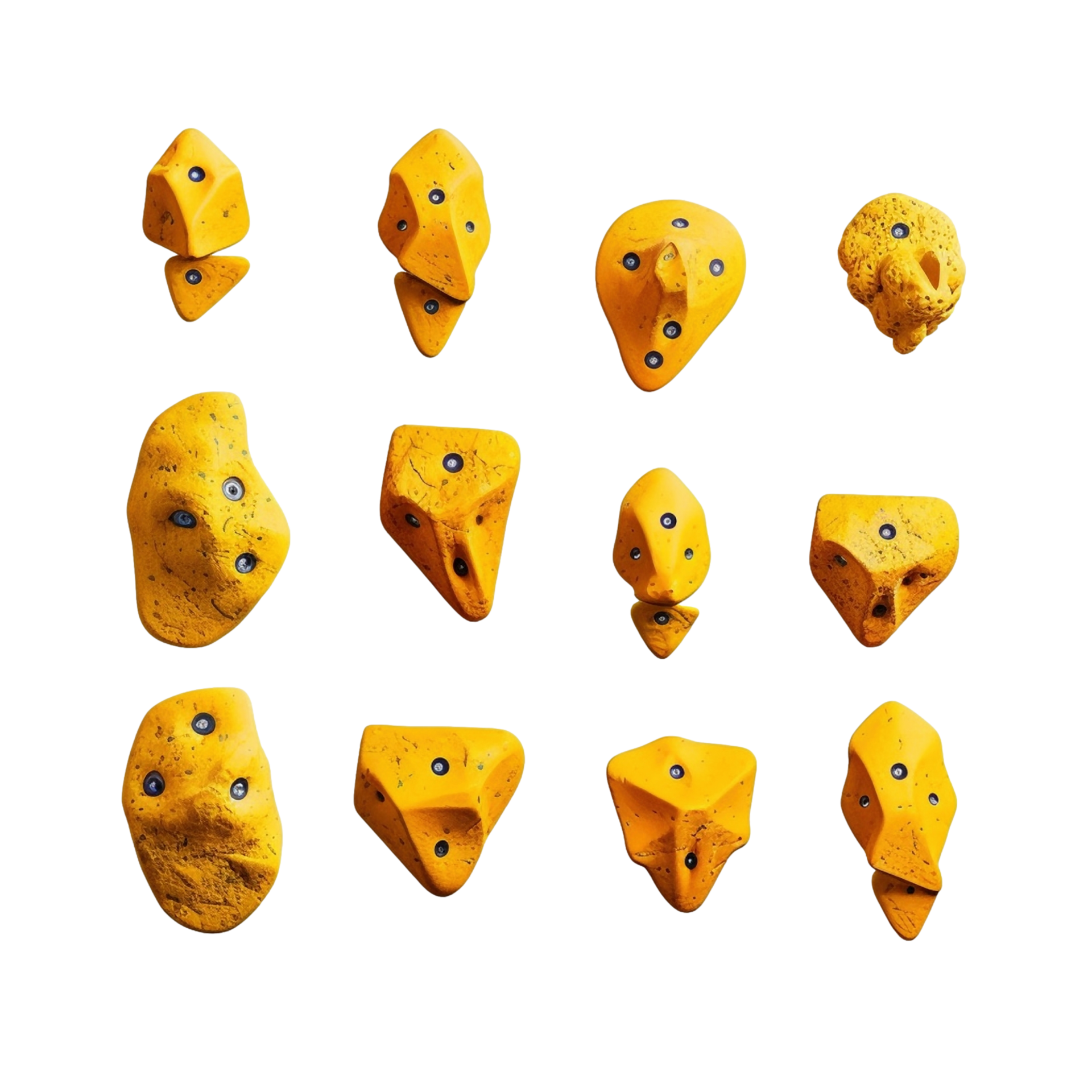 Set of yellow rock climbing holds isolated on transparent background