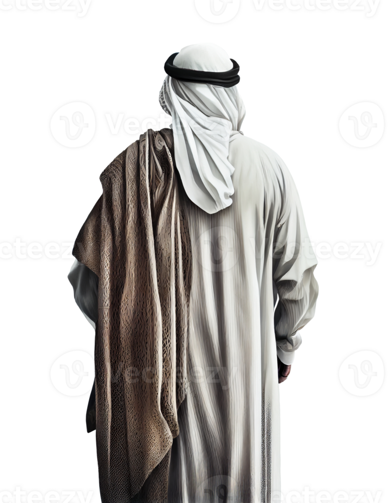 Back view of an Arab man standing on transparent background, created with generative AI png