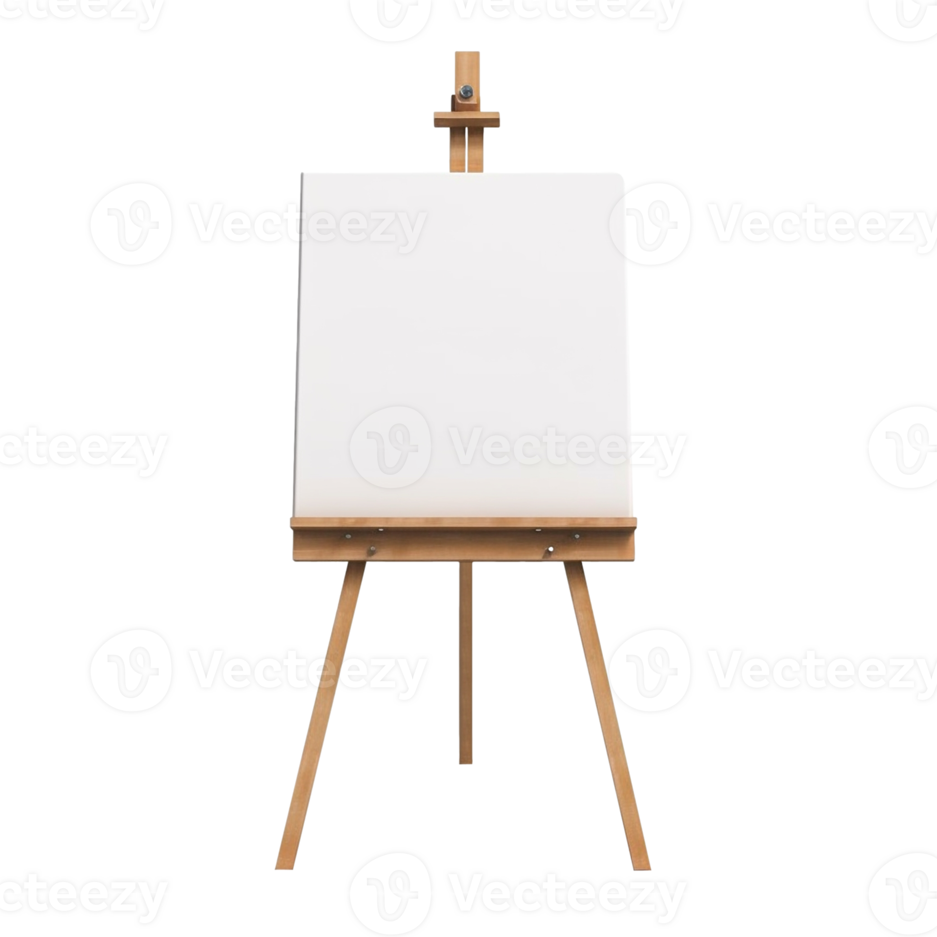 Wooden easel with blank white canvas isolated on transparent background