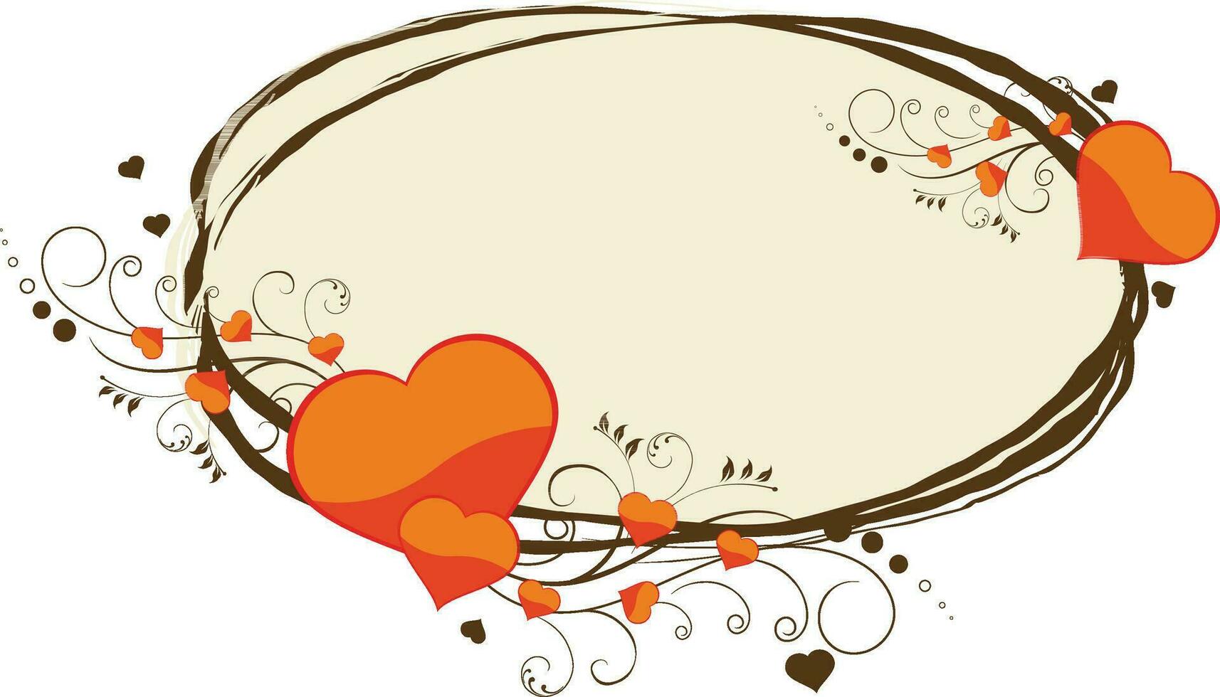 Oval shaped frame with heart and floral design. vector