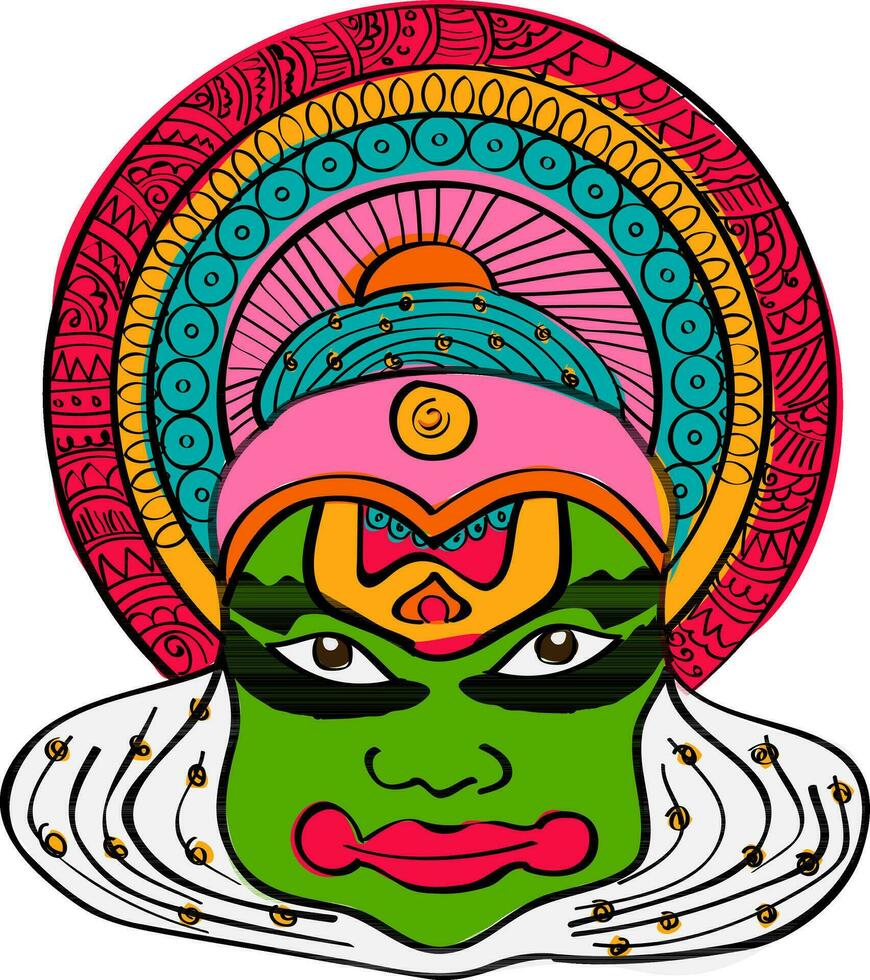 ilustración de Kathakali bailarín rostro. vector