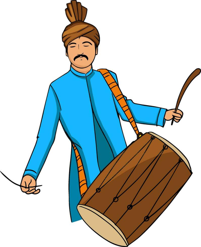 Young man playing drum. vector