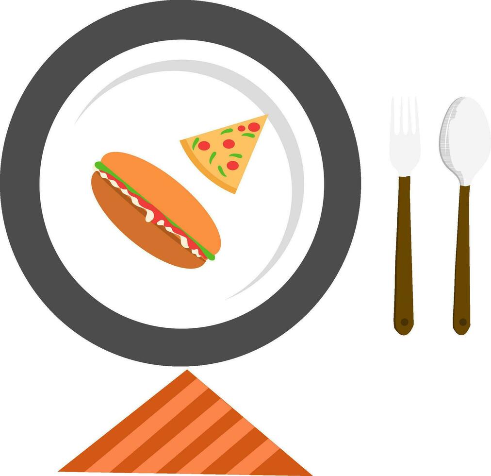 Food on plate with fork and spoon. vector