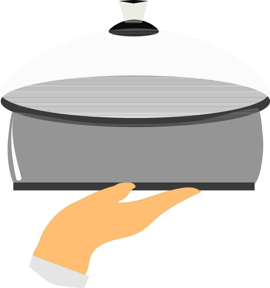 Hand holding serving tray. vector