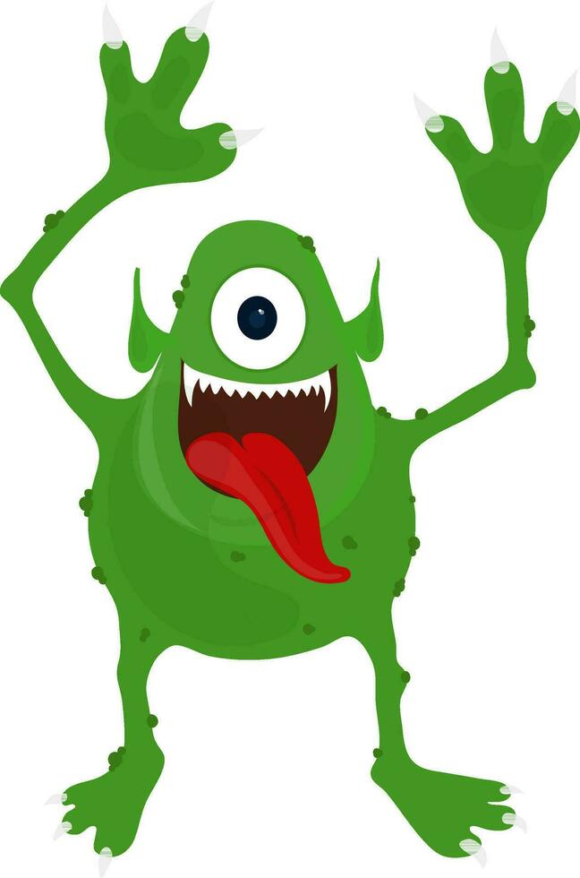 Green one eyed monster for Halloween concept. vector