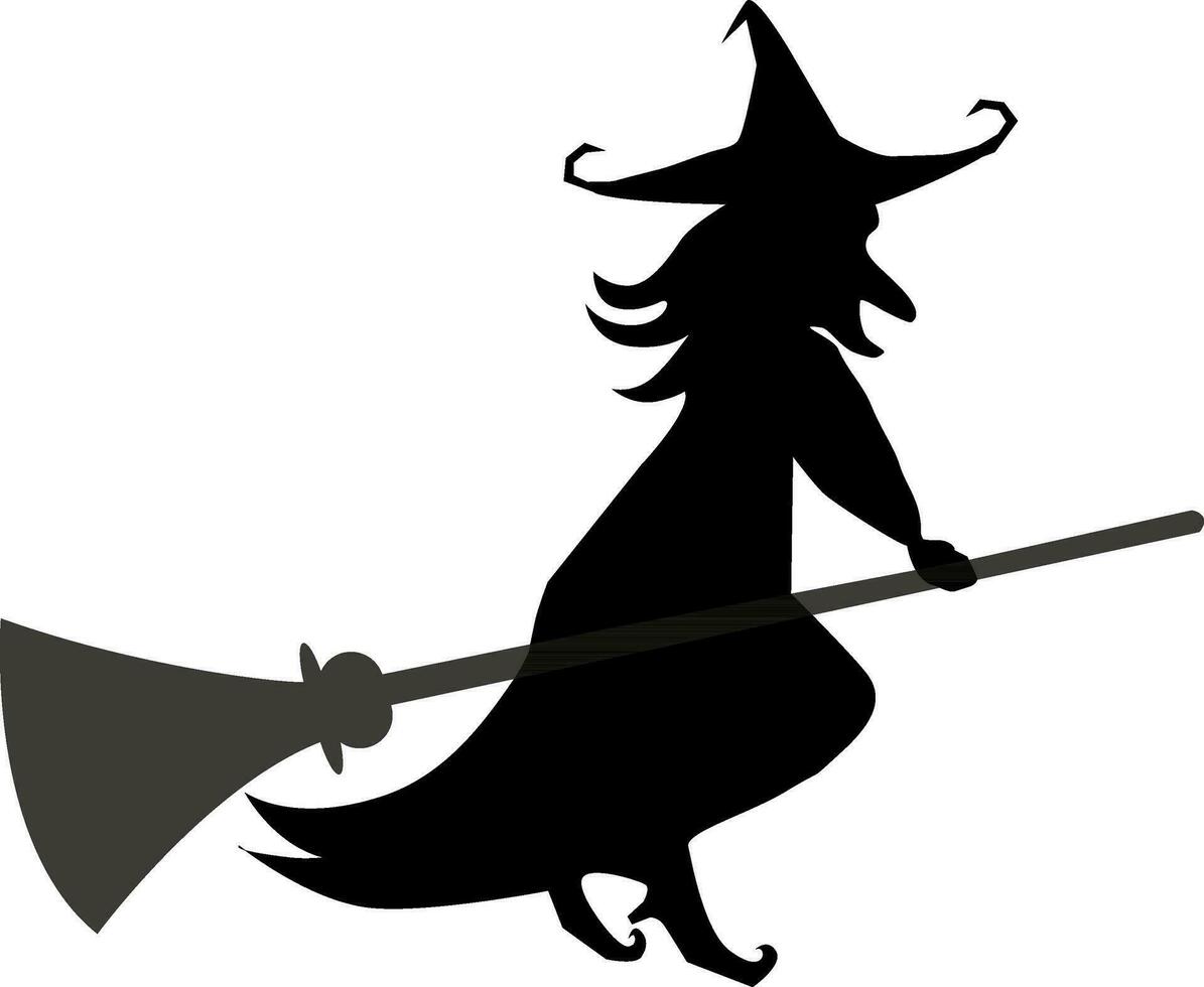Silhouette of witch flying on broom. vector