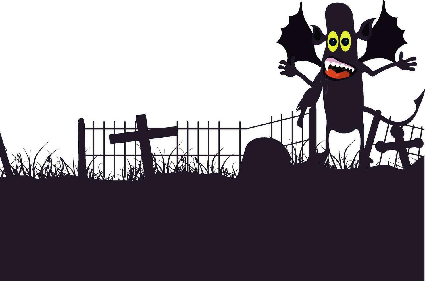 View of graveyard with flying monster. vector