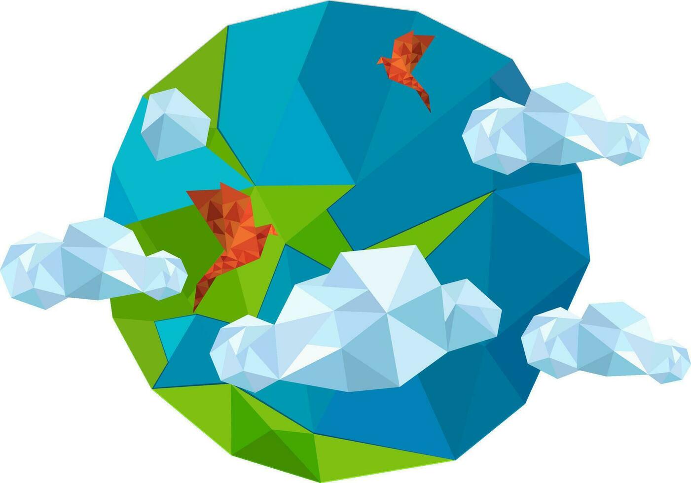 Abstract low poly style globe with clouds and tree. vector