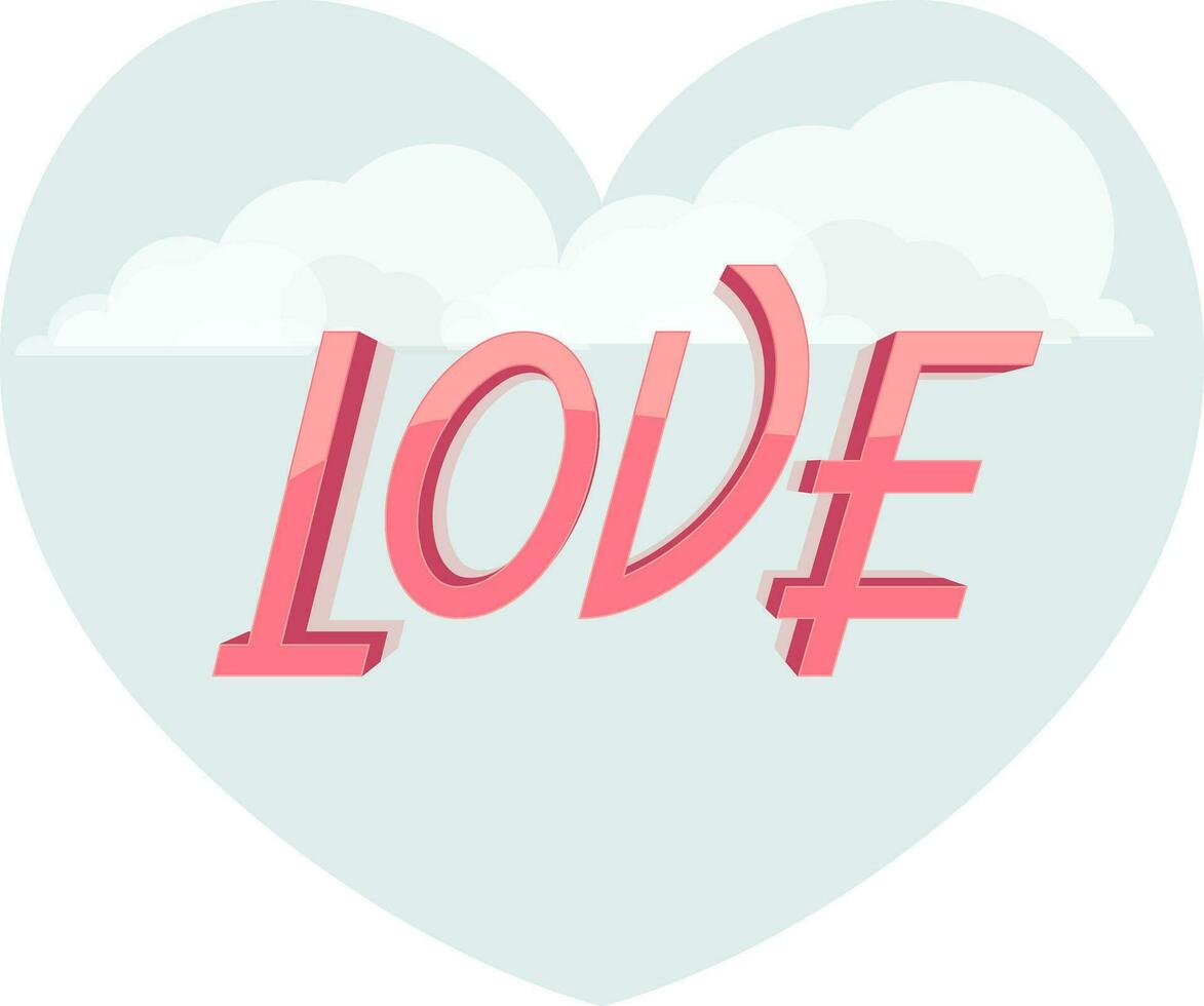 3D Pink Text Love in heart shape. vector