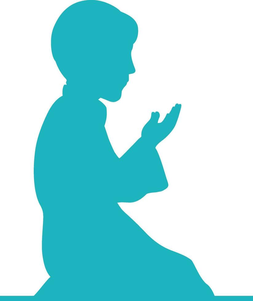 Praying Islamic Boy in sky blue color. vector