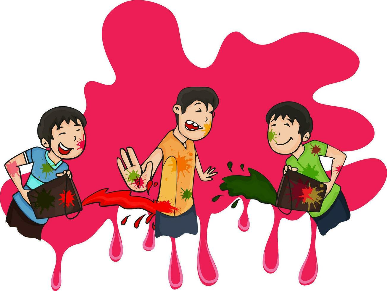 Cute boys playing colors for Holi Festival celebration. vector