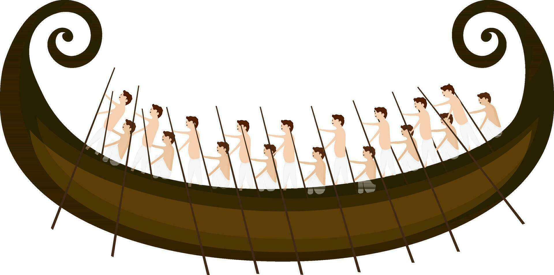 Illustration of oarsmen rowing snake boat. vector