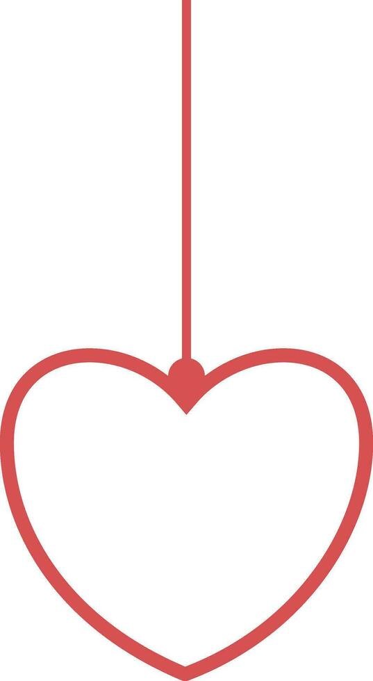 Hanging linear heart in red color. vector