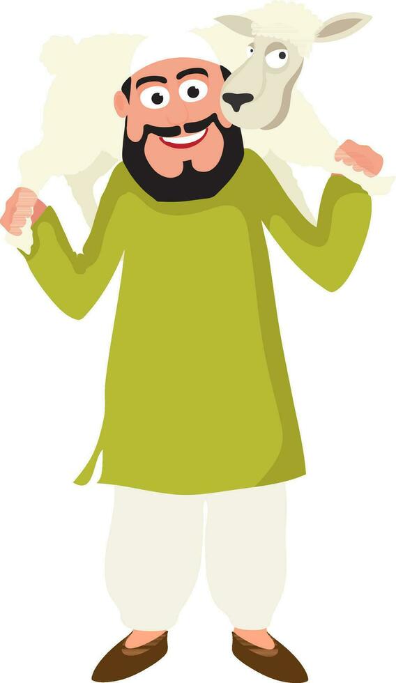 Character of a muslim man with goat. vector