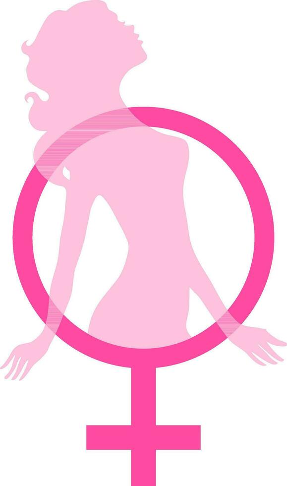 Character of pink faceless woman in venus symbol. vector