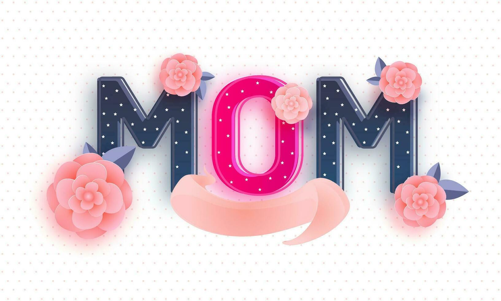 Paper cut flowers and leaves decorated text MOM. vector