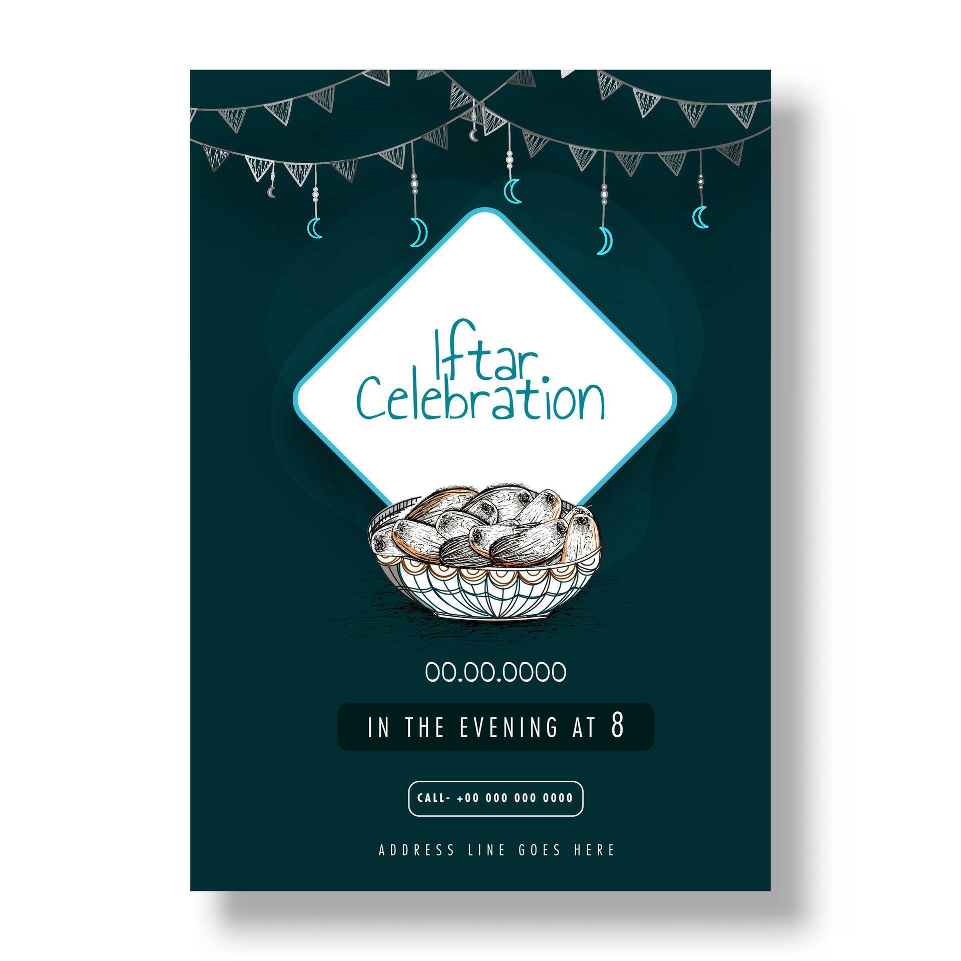 Decorated template or banner design with text Iftar Celebration