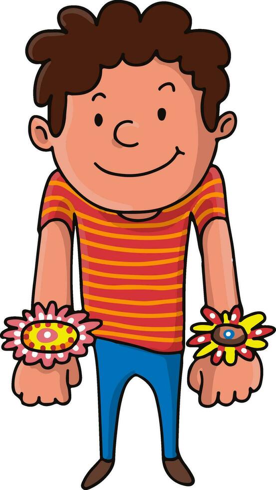 Illustration of a boy showing his Rakhi. vector