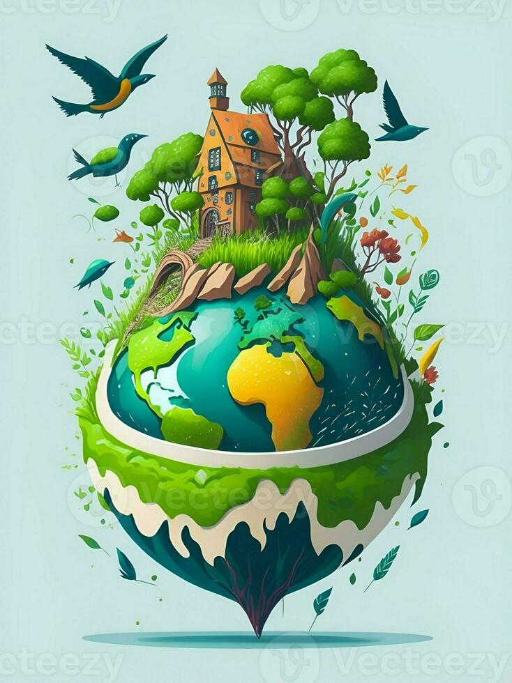 3d Earth day concept, World environment day, Earth day banner and World Environment day concept photo