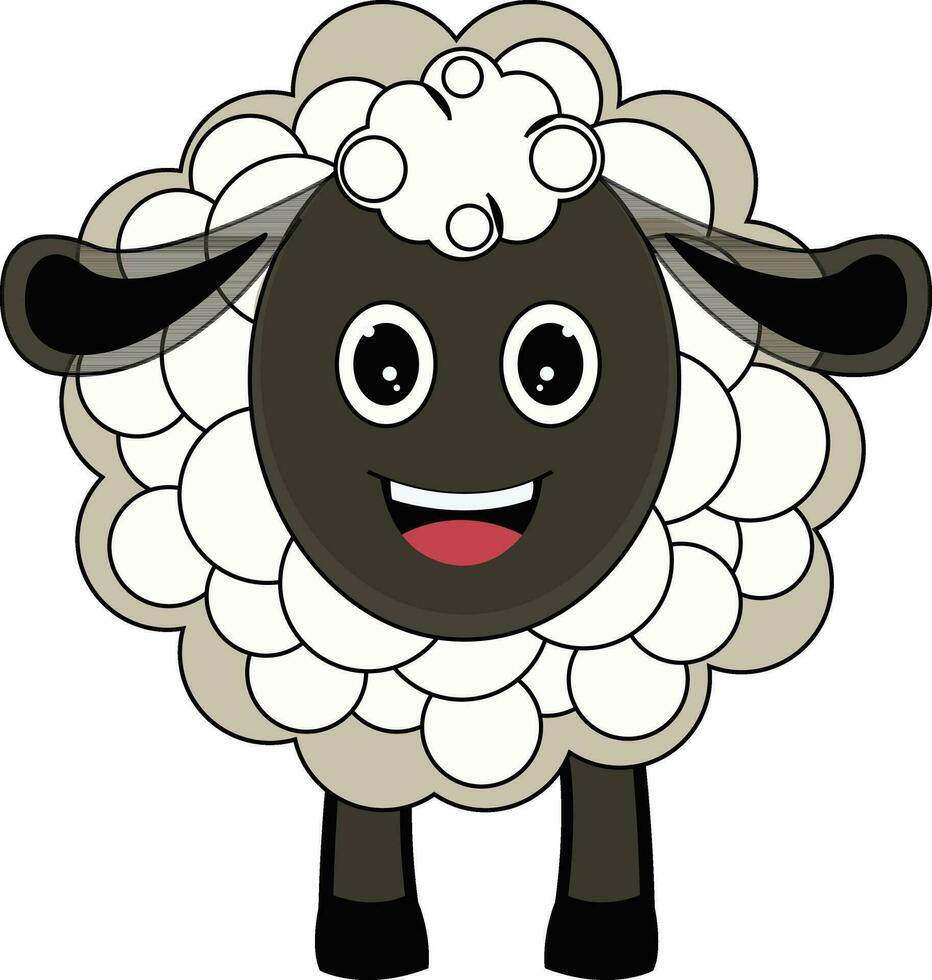 Standing funny sheep in flat illustration. vector