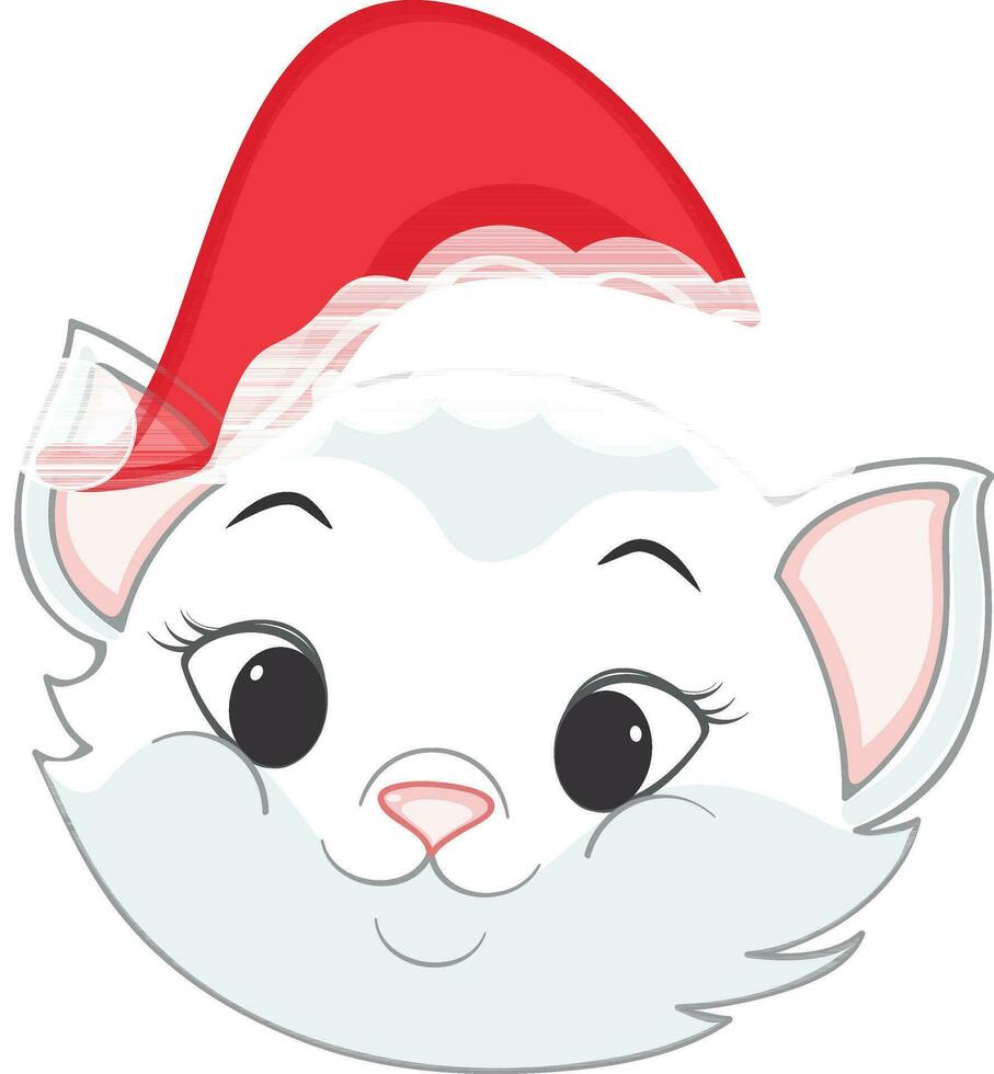 Cute cat face and wearing santa claus hat. vector