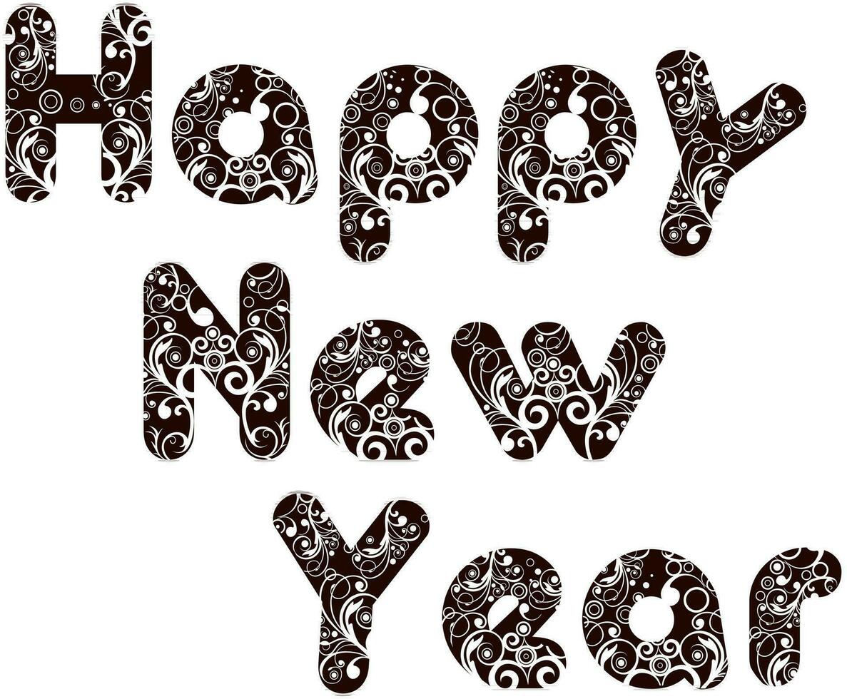 Floral design decorated Happy New Year text. vector