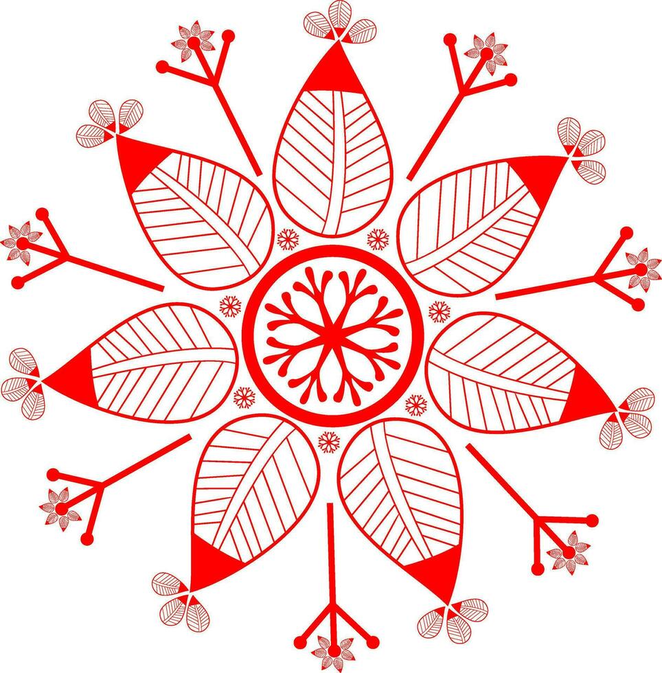 Red color line art icon of snowflake. vector