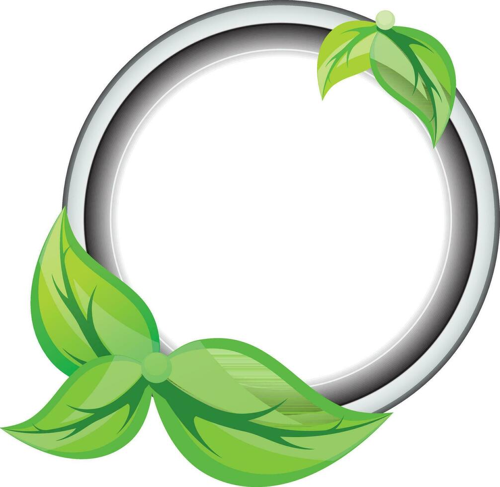 Green leaves decorated blank circle frame. vector