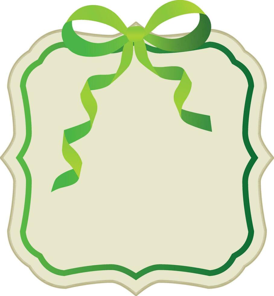 Glossy green bow ribbon decorated blank frame. vector