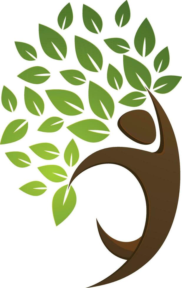 Brown tree shape eco man with green leaves. vector