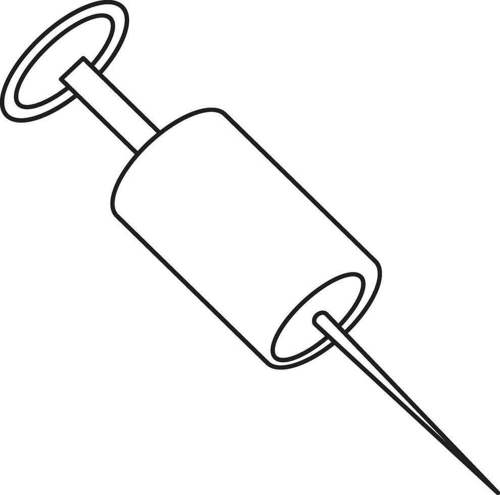 Syringe in black line art illustration. vector