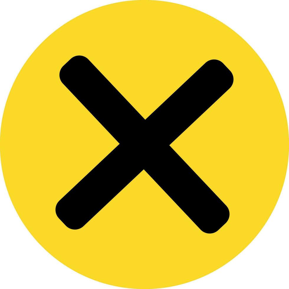 Black wrong mark sign on yellow circle. vector