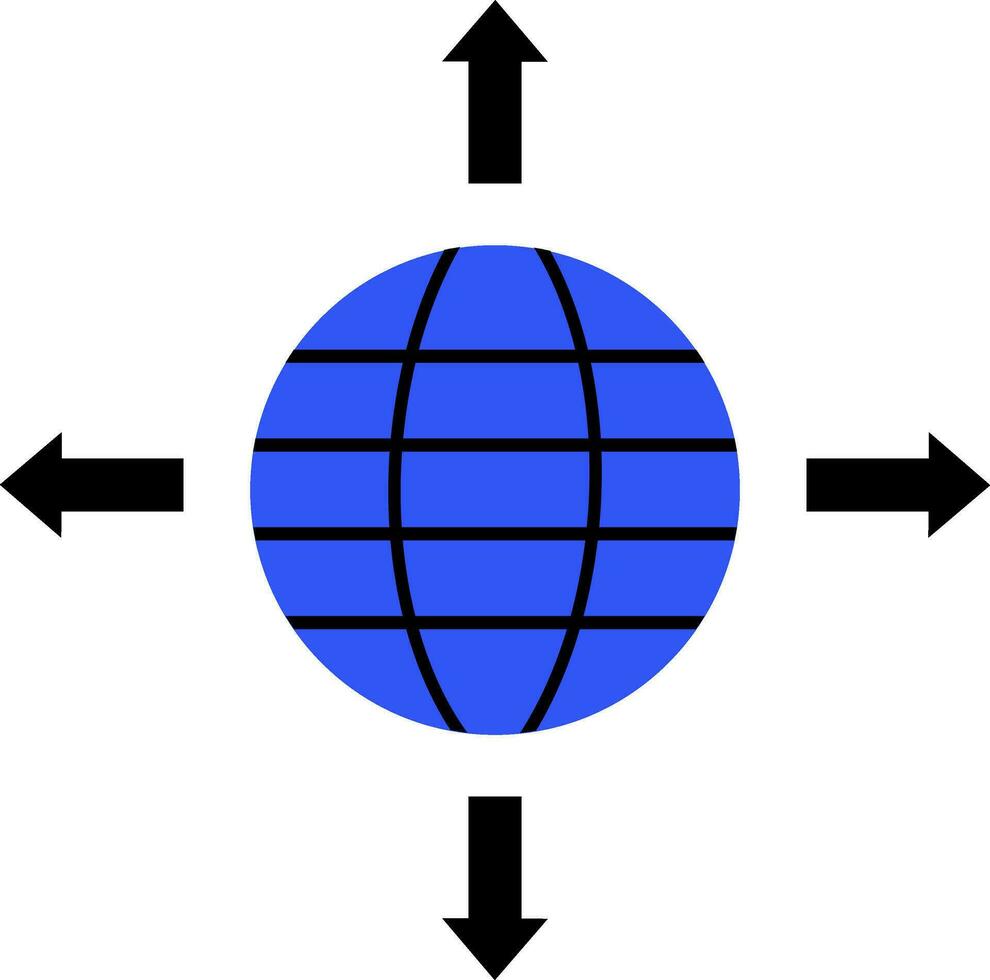 Blue and black globe with arrows. vector