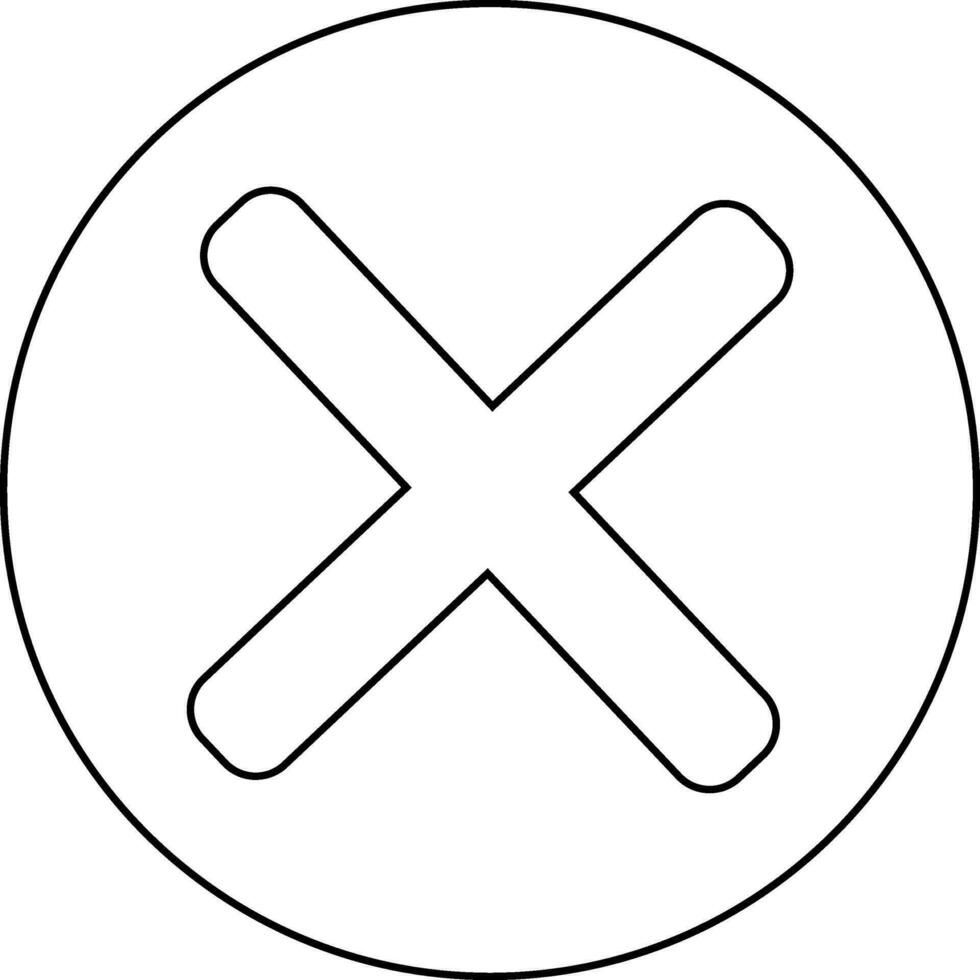 Black line art wrong mark sign on circle. vector