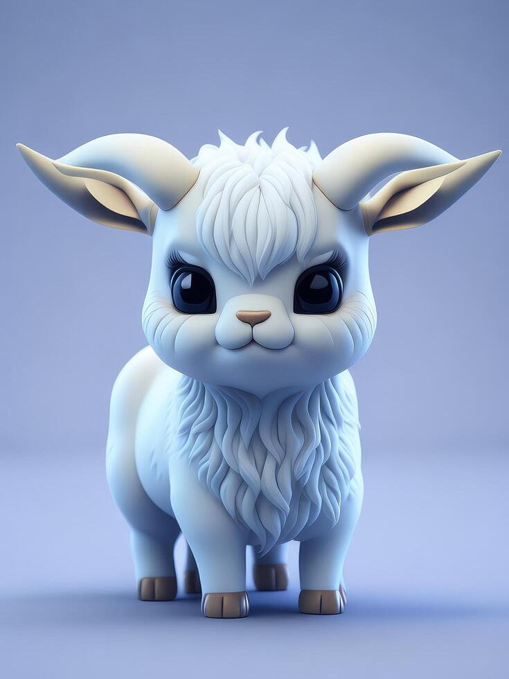 Illustration of a Cute White Creature with Horns and Big Eyes created with technology photo