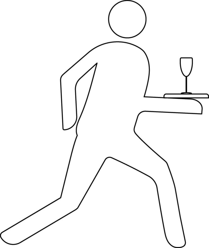 Faceless waiter serving drink on a tray in black line art. vector